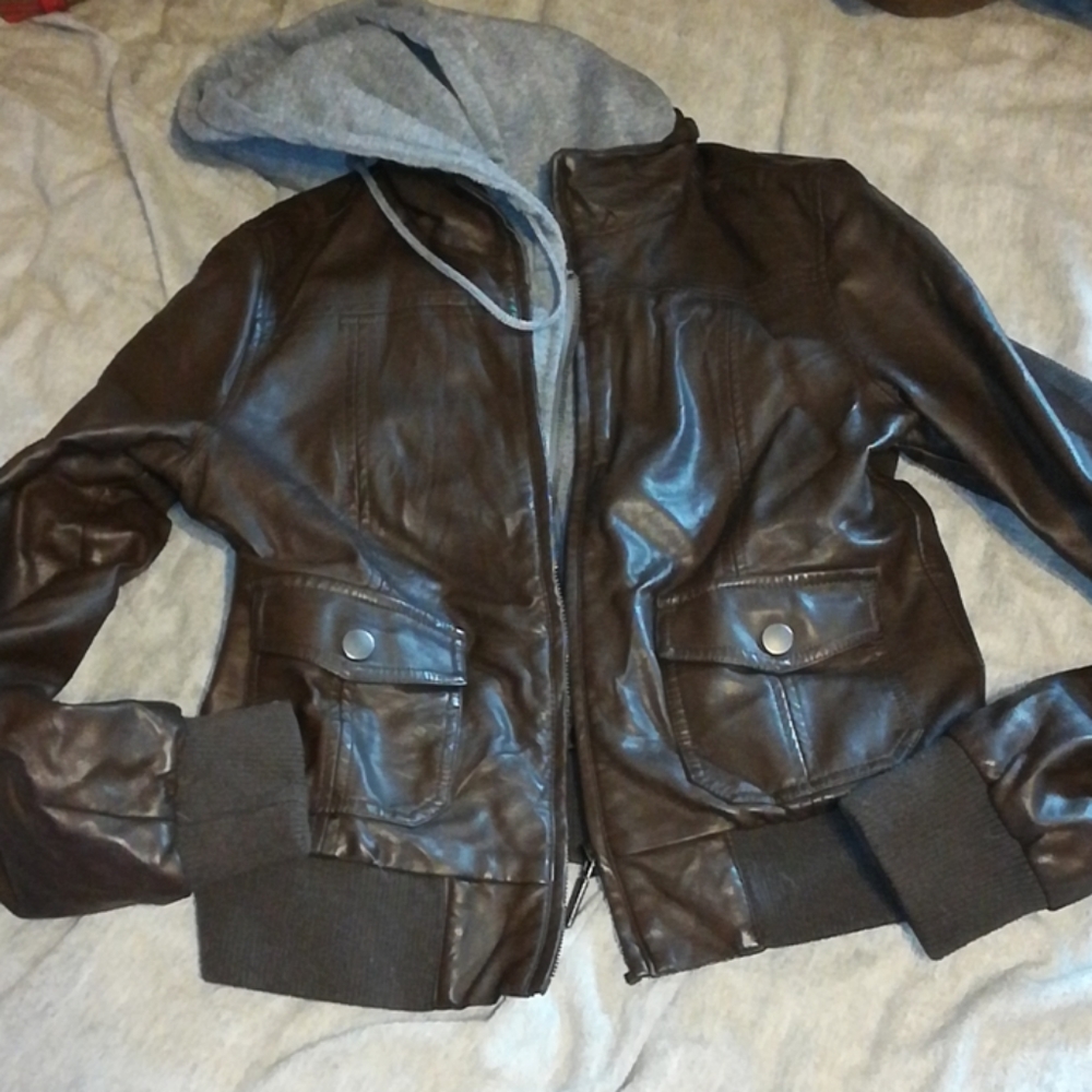 Faux Leather Jacket with hoodie insert